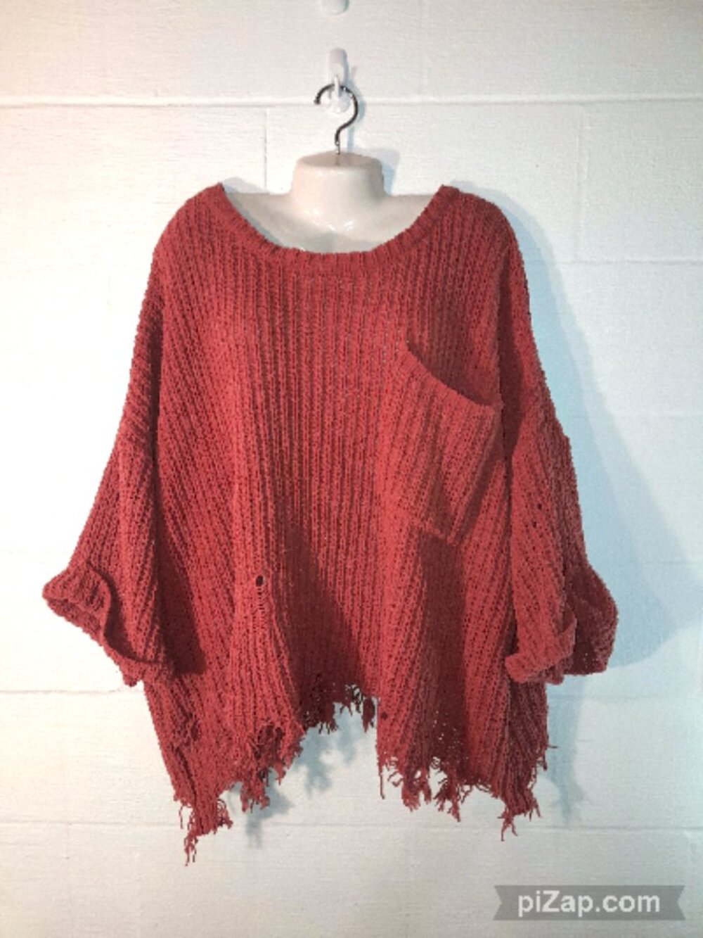 White Birch Women's 2X Plus Oversized Distressed Ribbed Knit Bohemian Sweater